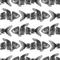 Dotwork Sliced Fish Seamless Pattern