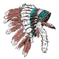 Dotwork style hat with indian feather. Grunge vector art.