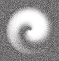 Dotwork swirl abstract background. Black noise dots spin circle. Dotted vortex vector