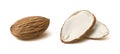 Double almond nut half isolated on white background