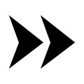 Double arrow. Two sharp arrows. Triangular direction pointer. Black arrow icon. Vector illustration