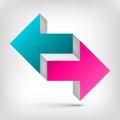 Double arrow. Unreal object. Color Pointer in two directions. Vector design element for you project Royalty Free Stock Photo