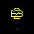 Double B letters. 2B monogram consist of inwrought yellow lines, isolated on a dark background. Royalty Free Stock Photo