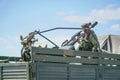 Double-barreled anti-aircraft gun in the back of car