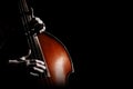 Double bass. Hands playing contrabass player Royalty Free Stock Photo