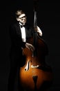 Double bass player. Classical musicians playing contrabass Royalty Free Stock Photo