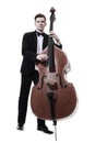 Double bass player playing contrabass Royalty Free Stock Photo