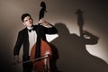 Double bass player playing contrabass Royalty Free Stock Photo