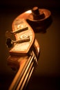 Double bass scroll and tuning pegs