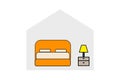 Double bed in Bedroom, Hotel furniture flat background, icon symbol, illustration graphic