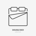 Double bed flat line icon. Bedding sign. Thin linear logo for interior store Royalty Free Stock Photo