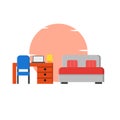 Double bed, Home study Desk illustration - vector