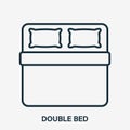 Double Bed Line Icon. Pillow and Blanket Outline Pictogram. Bedding Linear Icon. Top view. Size of Bed. Logo for Royalty Free Stock Photo