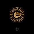 Double beer pub logo. Brewery emblem or sign. B and D combined letters on a circle. Linear style.