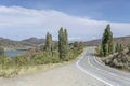 Double bend of road 83 at Benmore lake shore, New Zealand Royalty Free Stock Photo