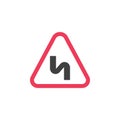 Double Bend Warning Road Sign flat icon