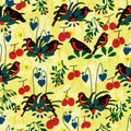 Double bird bleeding heart seamless pattern Royalty Free Stock Photo