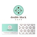 Double black cafe logo. Coffee emblem. D and B letters with two coffee cups on a circle badge.