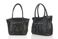 Double black leather handbag on white background Royalty Free Stock Photo