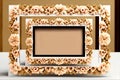 double border radiant elegance - floral white, golden, and brown frame