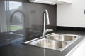 A double bowl stainless steel kitchen sink in a modern design Royalty Free Stock Photo