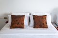 Double brown pillows in bedroom Royalty Free Stock Photo