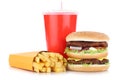 Double burger hamburger and fries menu meal combo drink isolated