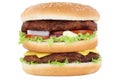 Double burger hamburger tomatoes lettuce cheese isolated