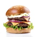 Double burger isolated on white background