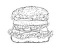 double burger outline image on white background