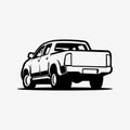 Double Cabin Pickup Truck Vector Isolated. Black and White Monochrome Silhouette Vector Royalty Free Stock Photo