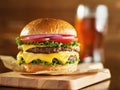 Double cheese burger with beer Royalty Free Stock Photo