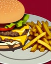 Double cheeseburger and fries Royalty Free Stock Photo