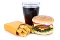 Double cheeseburger hamburger and french fries menu meal combo c Royalty Free Stock Photo