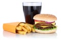 Double cheeseburger hamburger and fries menu meal combo cola drink isolated Royalty Free Stock Photo