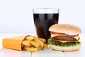 Double cheeseburger hamburger and fries menu meal combo cola drink unhealthy eating Royalty Free Stock Photo