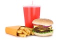 Double cheeseburger hamburger and fries menu meal combo drink is Royalty Free Stock Photo