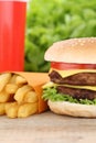 Double cheeseburger hamburger and fries menu meal combo fast foo Royalty Free Stock Photo