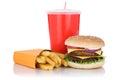 Double cheeseburger hamburger and fries menu meal combo fast foo Royalty Free Stock Photo