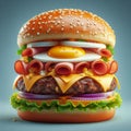 Double cheeseburgerA delicious double burger with cheese, lettuce, tomato, onion and sauce