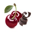 Double cherry chocolate curls isolated Royalty Free Stock Photo