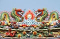 Double Chinese dragon on the temple roof Royalty Free Stock Photo