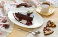 Double Chocolate Cherry Dump Cake with coffee Royalty Free Stock Photo