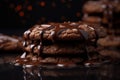 double chocolate cookies with a drizzle of caramel sauce Royalty Free Stock Photo