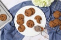 Double chocolate cookies flat lay on the marble background Royalty Free Stock Photo