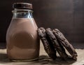 Double Chocolate Cookies Leaning Against Chocolate Milk Royalty Free Stock Photo