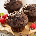 Double chocolate muffins with raspberry