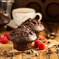 Double chocolate muffins with raspberry