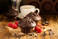 Double chocolate muffins with raspberry