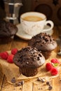 Double chocolate muffins with raspberry